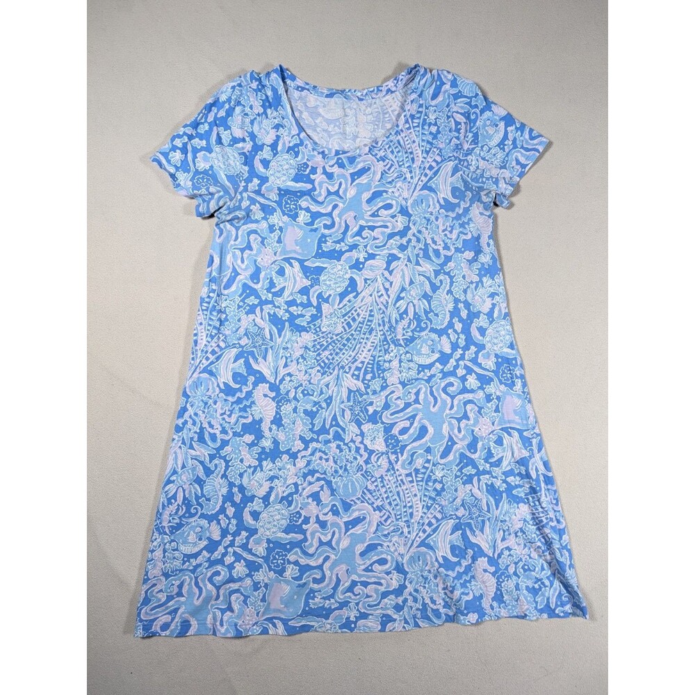 Lilly Pulitzer Cody T-Shirt Dress Boca Blue Sea What I Sea Women's Sz L